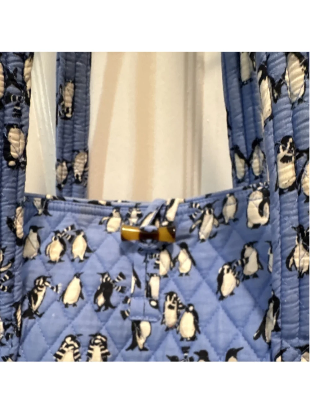 Vera Bradley Blue Penguin Print Tote Bag, Medium, Pockets inside & out 1215